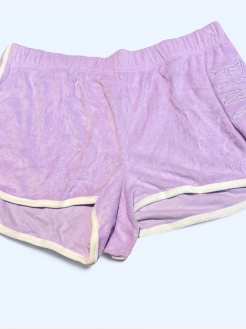PINK Victoria's Secret Lavender Terry Athletic Shorts with Cream Trim